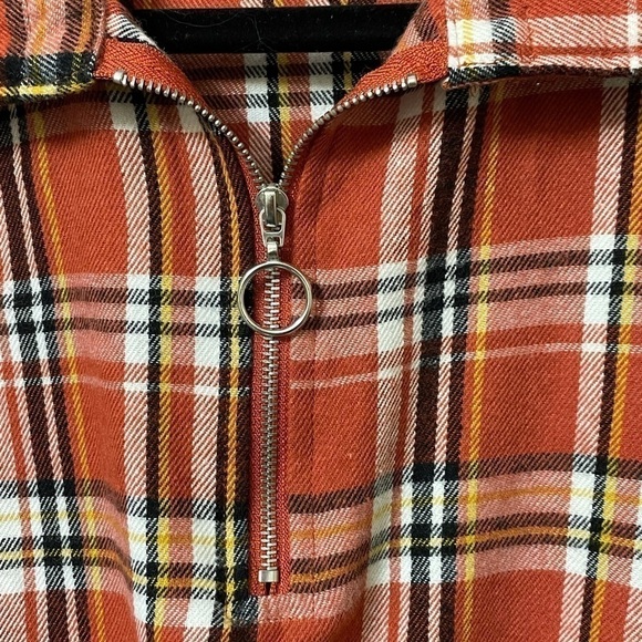 PLAID rust 1/4 zip long sleeve faux tuck shirt elastic waist back fall rustic 11 - Picture 3 of 6
